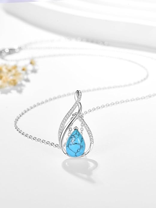 Teardrop Birthstone Necklace for Women 925 Sterling Silver Pear-Shaped Pendant Anniversary Mother's Day Birthday Jewelry Gifts for Her