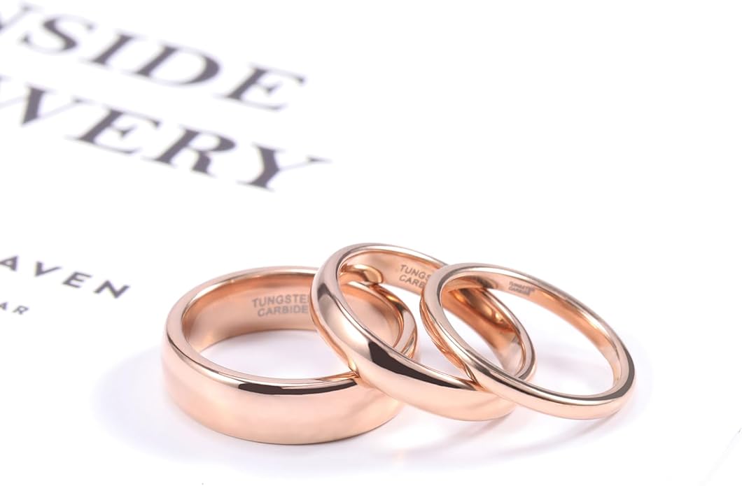 TRUMIUM 2mm 4mm 6mm 8mm Tungsten Wedding Band Ring for Men Women Gold/Rose Gold/Silver Domed High Polish Comfort Fit 4-15