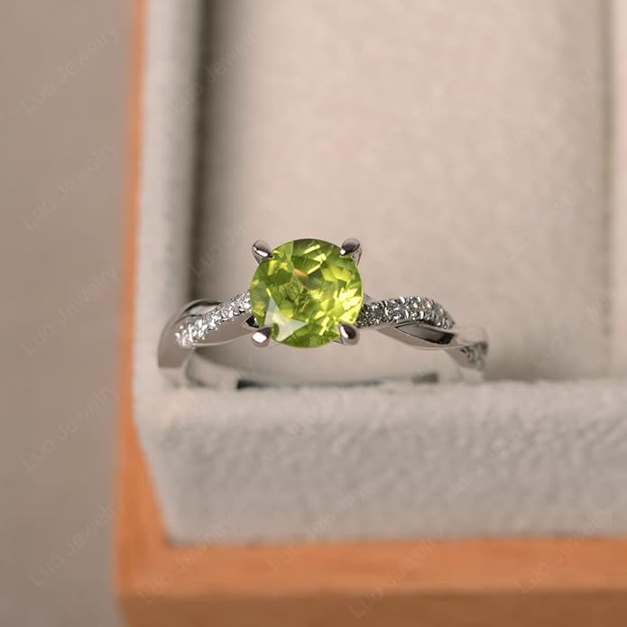 LUO 925 Sterling Silver 7x7mm Round Cut Gemstone Birthstone Rings for Women, Twist Infinity Engagement Ring Birthstone Jewelry Anniversary Wedding Promise for Lady Size 3-13