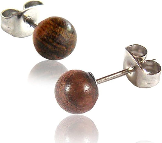 Wood Stud Earrings for Women - Wooden Handmade Earrings - Surgical Steel Brown Boho Earrings