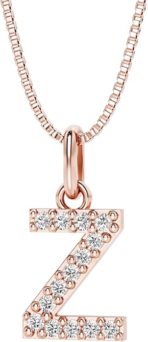 PEORA Letter A to Z Lab Grown Diamond Initial Pendant Necklace in Sterling Silver, F-G Color, VS Clarity, with 18 inch Chain