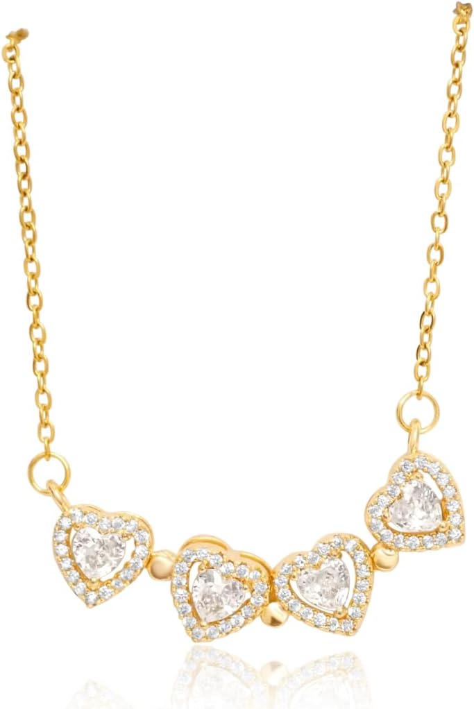18K Gold Stainless Steel Gold Plated Necklace with Clove Hearts Charm - Can Be Worn Two Ways (Elegant A)