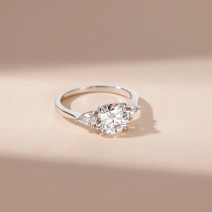 2 CT Moissanite Engagement Rings for Women D Color VVS1 Clarity 925 Sterling Silver Solitaire Round Cut 3-Stone Wedding Stunning Promise Rings for Her Size 3-11