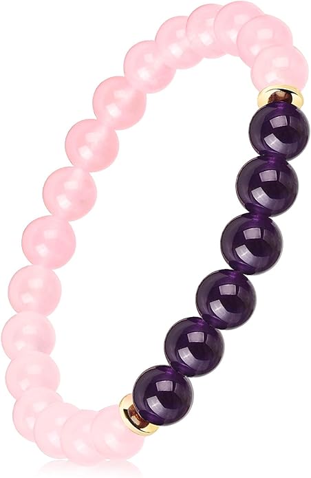 HOZEAL Rose Quartz Pink Opal Peru Crystal Bracelet, Love Friendship Crystal Stone Chakra Bracelet, Business Money Energy Wealth Good Luck Prosperity Feng Shui Beaded Bracelet for Men Women