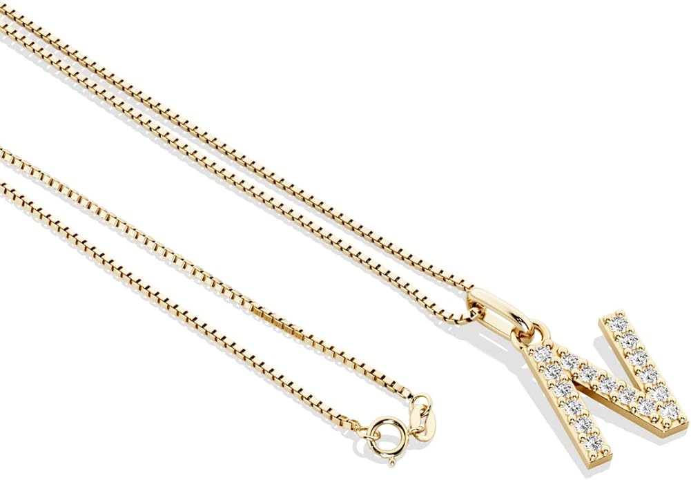 PEORA Letter A to Z Lab Grown Diamond Initial Pendant Necklace in Sterling Silver, F-G Color, VS Clarity, with 18 inch Chain