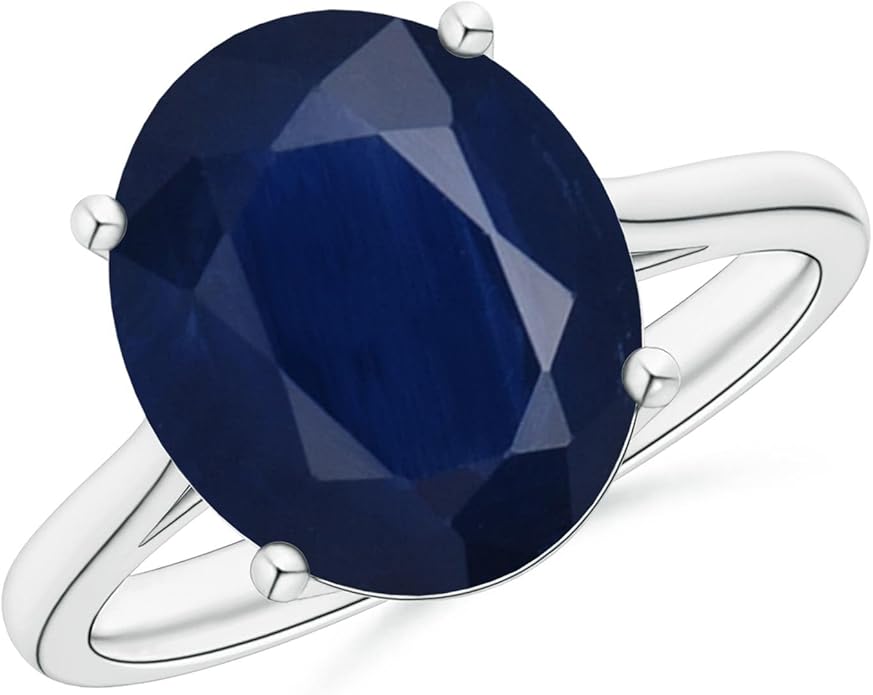 Angara Natural Blue Sapphire Solitaire Engagement Ring for Women | Oval Shape Blue Sapphire Ring in 14K Solid Gold/Sterling Silver/Platinum | September Birthday, Gemstone Jewellery Gift