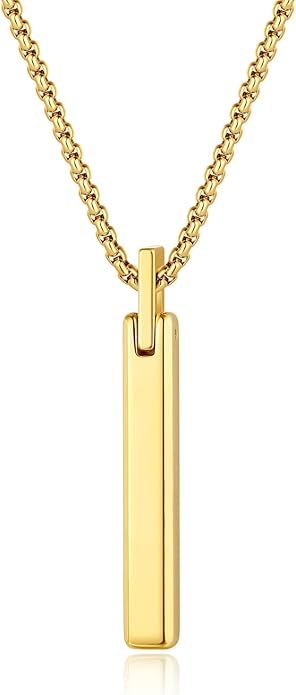 COAI Tungsten Bar Necklace for Men, Men's Pendant Necklace God/Silver 20"-26"