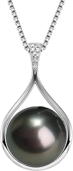 Gifts for Women-Tahitian-Black-Pearl-Necklace-Gift for Wife Wedding Birthday Anniversary-Mom Girlfriend Her Mothers Day Valentines Day Christmas-18K Gold Plated Sterling Silver Pearl Pendant NO026