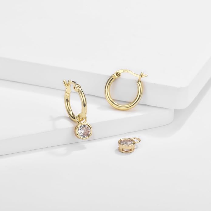 Dangle Hoop Earrings for Women, 925 Sterling Silver Hoop Earrings with Charms Tiny Baguette Round Teardrop Trio Cubic Zirconia Pearl Drop Dangling Cartilage Helix Tragus Diamond Jewelry Gifts