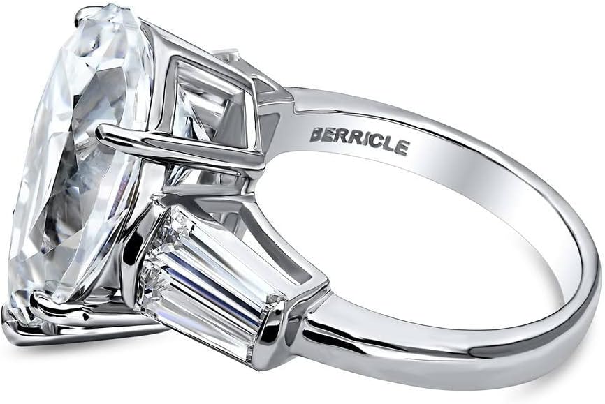 BERRICLE Sterling Silver CZ 3-Stone Solitaire Wedding Engagement Rings for Women, Cubic Zirconia Ring - Asscher, Cushion, Emerald, Pear, Round Cut - Canary Yellow, Green, Amethyst Purple Colors