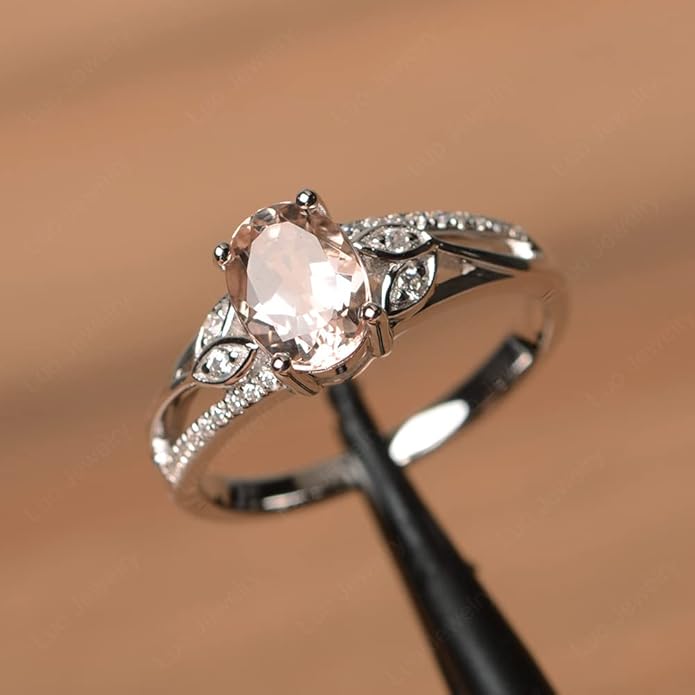 925 Sterling Silver Oval Shaped 8X6 MM Gemstone Ring Leaf Engagement Ring for Women Jewelry