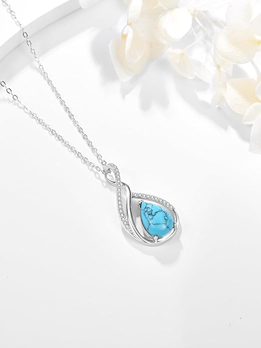 Teardrop Birthstone Necklace for Women 925 Sterling Silver Pear-Shaped Pendant Anniversary Mother's Day Birthday Jewelry Gifts for Her