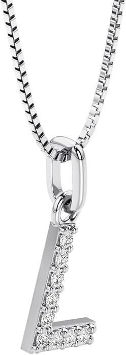 PEORA Letter A to Z Lab Grown Diamond Initial Pendant Necklace in Sterling Silver, F-G Color, VS Clarity, with 18 inch Chain