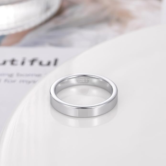 TRUMIUM 2mm 4mm 6mm Tungsten Rings for Women Men's Wedding Bands Gold Plated Beveled Edges Flat High Polished Comfort Fit Size 5-14