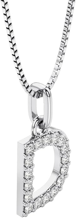 PEORA Letter A to Z Lab Grown Diamond Initial Pendant Necklace in Sterling Silver, F-G Color, VS Clarity, with 18 inch Chain