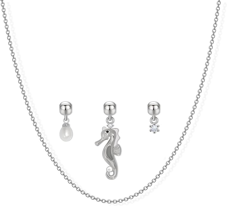 Summer Holiday Necklace,Dainty Chain, Charm Necklace For Women,Cute Cat Charm,Natural Pearls,18k Gold Plated,Choose Your Favorite Charm, Change Easily