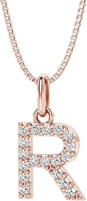 PEORA Letter A to Z Lab Grown Diamond Initial Pendant Necklace in Sterling Silver, F-G Color, VS Clarity, with 18 inch Chain