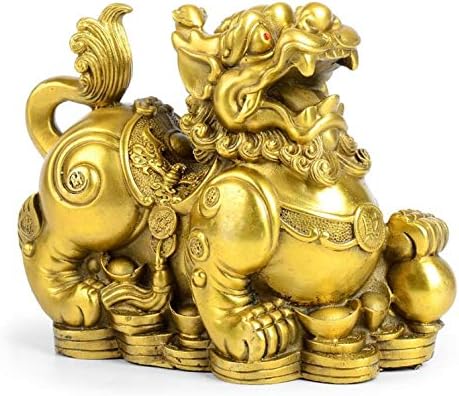 Brass pixiu statue 2set,Feng Shui home Decor a pair pi yao brass sculpture,good luck golden wealth pixiu statue （4.4" L x 1.9" W x 3.6" H ）