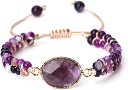"SS Boutique" Purple Agates Healing Bracelet, Handmade Braided Gemstone Bangle for Meditation, Energy, Spiritual Protection & Mental Balance - 1pc Yoga Bracelet with Premium Gift Box