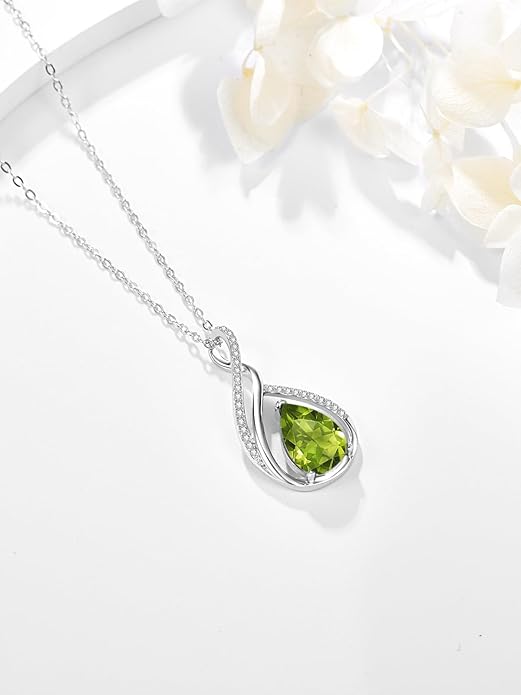 Teardrop Birthstone Necklace for Women 925 Sterling Silver Pear-Shaped Pendant Anniversary Mother's Day Birthday Jewelry Gifts for Her