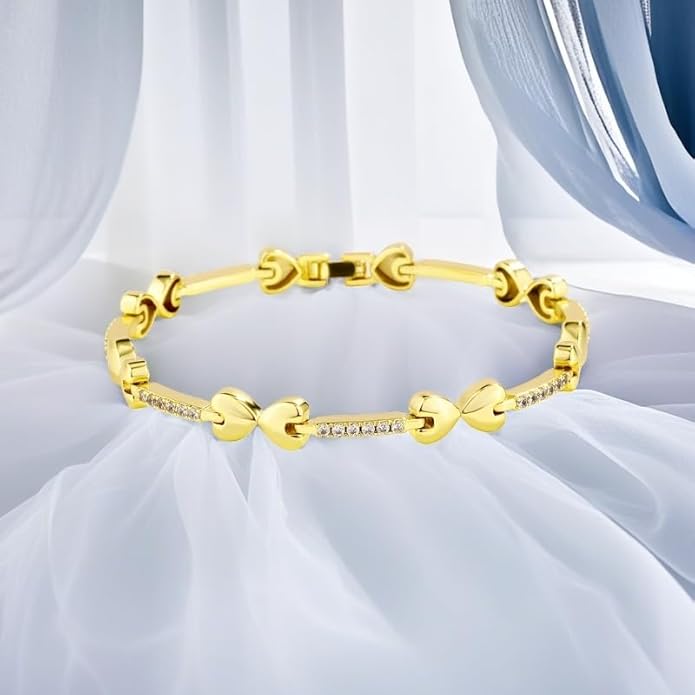 TOPGRILLZ Anklets for Women - 2 mm Heart Bows Design 14K Gold Plated 5A Cubic Zirconia Ankle Bracelets with Fold Over Clasp - Summer Beach Jewelry, 8 IN / 9 IN / 10 IN