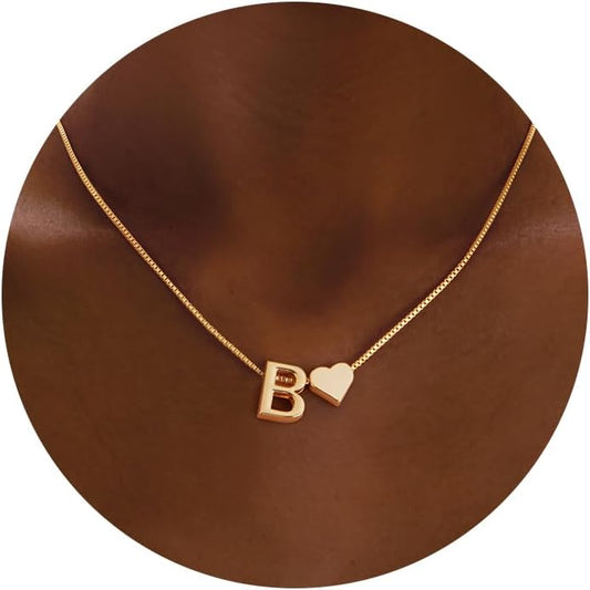 Initials A-Z with Heart Pendant Necklaces for Women Teen Girls - 18K Gold Plated Dainty Necklace Birthday Gifts Jewelry