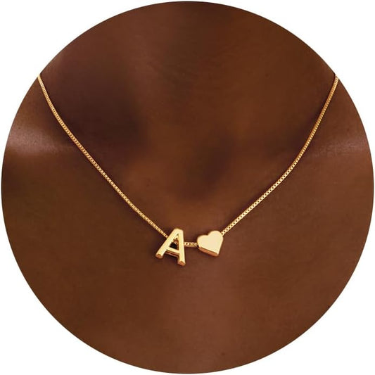 Initials A-Z with Heart Pendant Necklaces for Women Teen Girls - 18K Gold Plated Dainty Necklace Birthday Gifts Jewelry