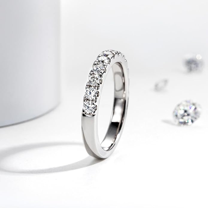 Moissanite Eternity Rings Wedding Bands 2.5MM D Color VVS1 Round Cut Moissanite Diamond 925 Sterling Silver Half Eternity Band Anniversary Rings for Women