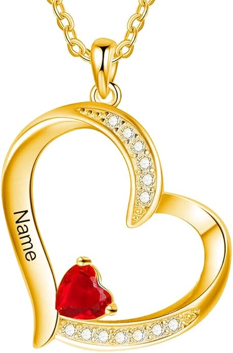 10K 14K 18K Gold Natural Diamond Personalized Mother Name Necklace with 1-6 Birthstones Sterling Silver Custom Heart Name Necklace for Women Mom Grandmother Wife Friend Gifts for Mother's Day