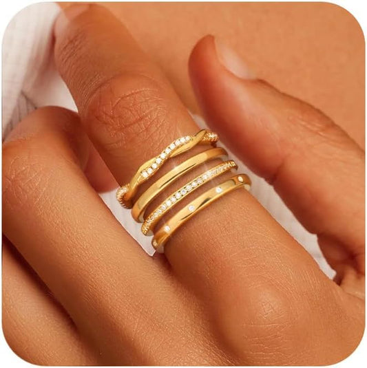 TOBENY Stackable Silver Gold Rings for Women Non Tarnish 14K Gold Plated Cubic Zirconia Ring Set Trendy Dainty Engagement Wedding Bands Thumb Rings Stacking Promise Statement Rings Jewelry Size 6-10