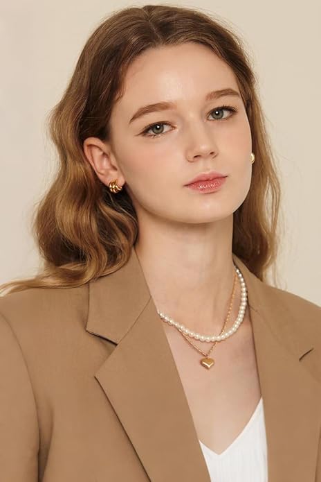 18k Gold Chain Link Necklace for Women, Baroque Pearl/Compass Pendant Necklace