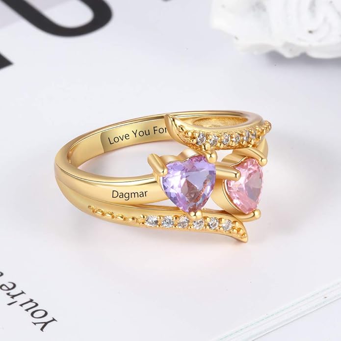 JewelOra Personalized Birthstone Rings for Women Promise Rings for Her Women Mother Rings with Engraved 2 Names Customized Gifts for Mom