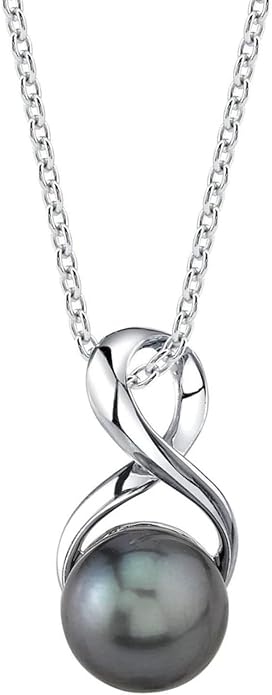 The Pearl Source Real Pearl Pendant for Women with Genuine AAA Quality Black Tahitian Cultured Pearl with Infinity Design