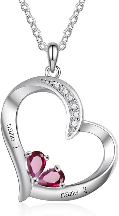 10K 14K 18K Gold Natural Diamond Personalized Mother Name Necklace with 1-6 Birthstones Sterling Silver Custom Heart Name Necklace for Women Mom Grandmother Wife Friend Gifts for Mother's Day