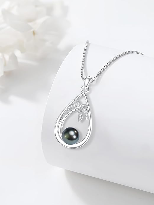 Gifts for Women Wife Mom-Tahitian Black Pearl Necklace-Wedding Birthday Anniversary Ocean Jewelry for Girlfriend Her-Mothers Day Gifts for Mom Valentines Day Christmas