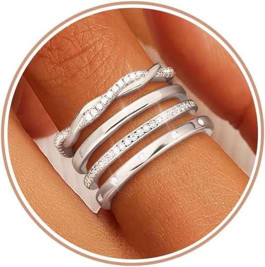TOBENY Stackable Silver Gold Rings for Women Non Tarnish 14K Gold Plated Cubic Zirconia Ring Set Trendy Dainty Engagement Wedding Bands Thumb Rings Stacking Promise Statement Rings Jewelry Size 6-10