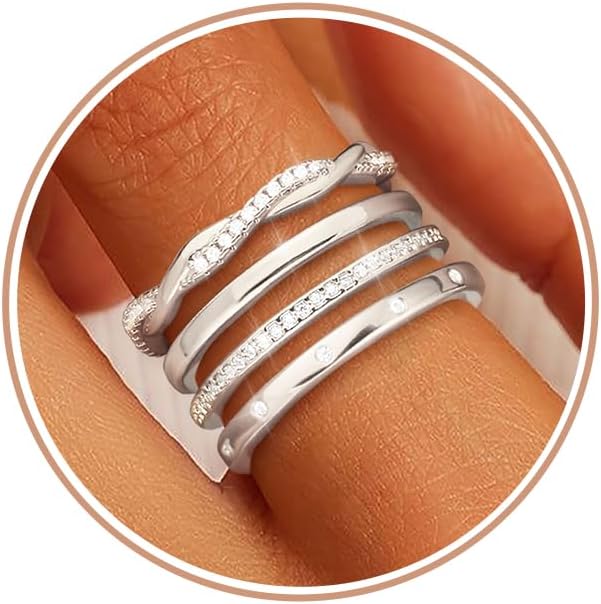 TOBENY Stackable Silver Gold Rings for Women Non Tarnish 14K Gold Plated Cubic Zirconia Ring Set Trendy Dainty Engagement Wedding Bands Thumb Rings Stacking Promise Statement Rings Jewelry Size 6-10