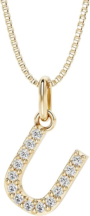 PEORA Letter A to Z Lab Grown Diamond Initial Pendant Necklace in Sterling Silver, F-G Color, VS Clarity, with 18 inch Chain