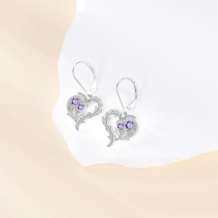 Scottish Thistle/Sunflower/Violet/Daffodil/Orchid Earrings Sterling Silver Flower Dangle Dangling Drop Boho Earrings Jewelry Gifts for Women