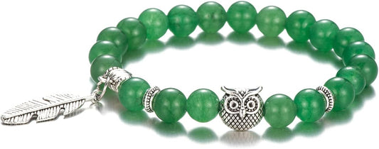 Softones 8mm Beads Owl Bracelets for Women Handmade Natural Stone Owl Gifts for Women Crystals Bracelet for Women Men Spiritual Energy Bracelet