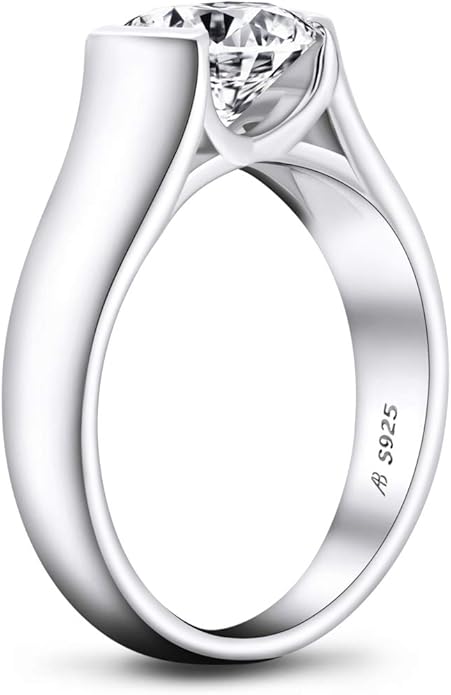 AINUOSHI 2.0 Carat Moissanite Ring, Wedding Ring, Made with Sterling Silver, Round Cut, Gift for Wedding, Engagement and Anniversary