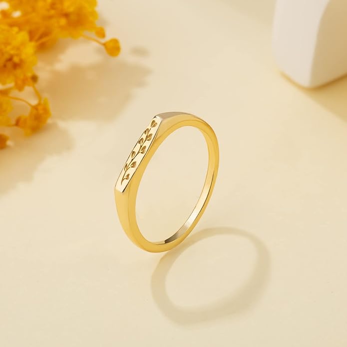YeGieonr 925 Sterling Silver Rings for Women, 14K Gold Stackable Ring with Engraved Flower, Womens Stackable Rings Jewlery