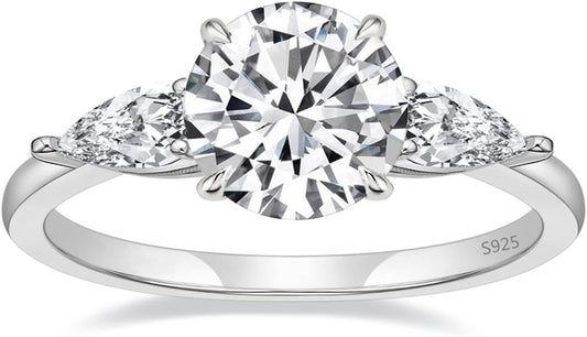 EAMTI 2CT 925 Sterling Silver Engagement Rings for Women Round Cut 3-Stone Promise Rings for Her Cubic Zirconia CZ Wedding Bands Size 3-11
