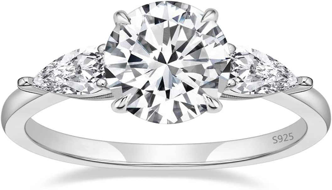 EAMTI 2CT 925 Sterling Silver Engagement Rings for Women Round Cut 3-Stone Promise Rings for Her Cubic Zirconia CZ Wedding Bands Size 3-11