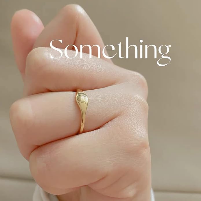 Kainier 14K Gold Plated Signet Rings Stackable Plain Slim Oval-shaped Thin Pinky Band for Women - 1.5mm Classic Dainty Cute Stacking Ring with Comfort Fit - Sizes 5-10