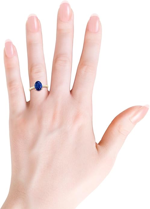 Angara Natural Blue Sapphire Solitaire Engagement Ring for Women | Oval Shape Blue Sapphire Ring in 14K Solid Gold/Sterling Silver/Platinum | September Birthday, Gemstone Jewellery Gift