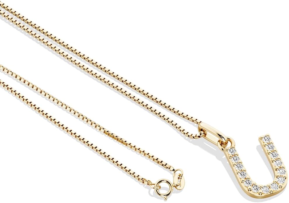 PEORA Letter A to Z Lab Grown Diamond Initial Pendant Necklace in Sterling Silver, F-G Color, VS Clarity, with 18 inch Chain