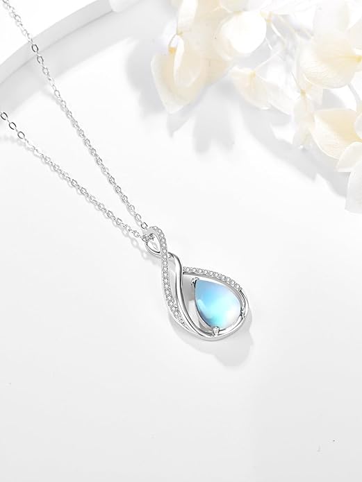 Teardrop Birthstone Necklace for Women 925 Sterling Silver Pear-Shaped Pendant Anniversary Mother's Day Birthday Jewelry Gifts for Her