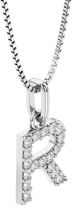 PEORA Letter A to Z Lab Grown Diamond Initial Pendant Necklace in Sterling Silver, F-G Color, VS Clarity, with 18 inch Chain