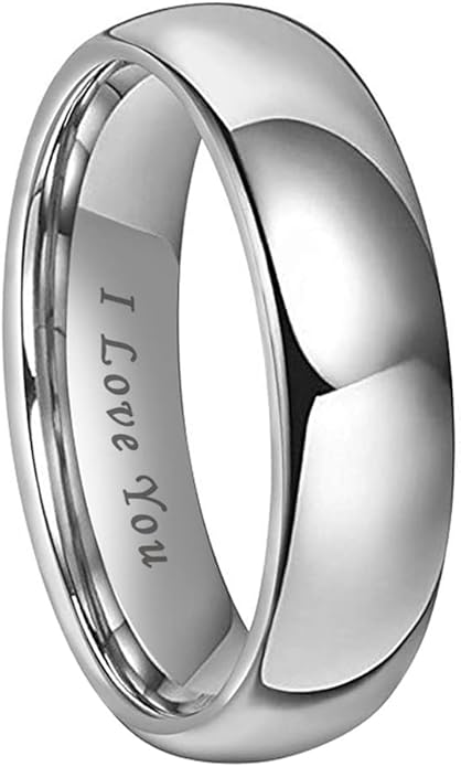 4mm 6mm 8mm 10mm Silver/Gold/White Tungsten Rings for Men Women Couple Fashion Jewelry Anniversary Engagement Wedding Bands Domed Polished I Love You Engraved Comfort Fit
